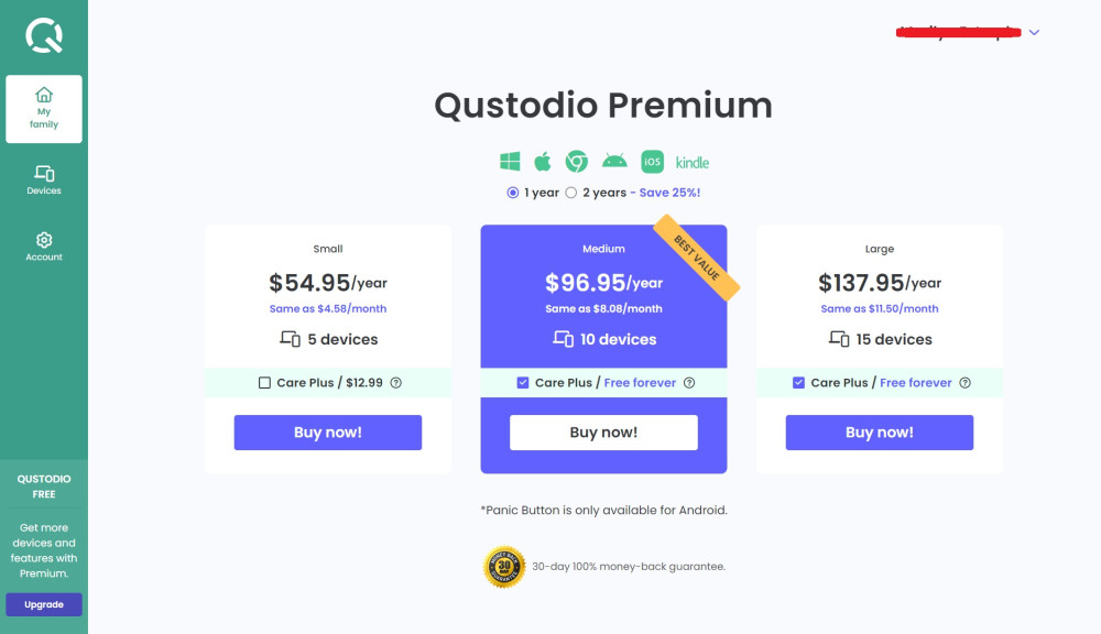 Qustodio Premium plan options